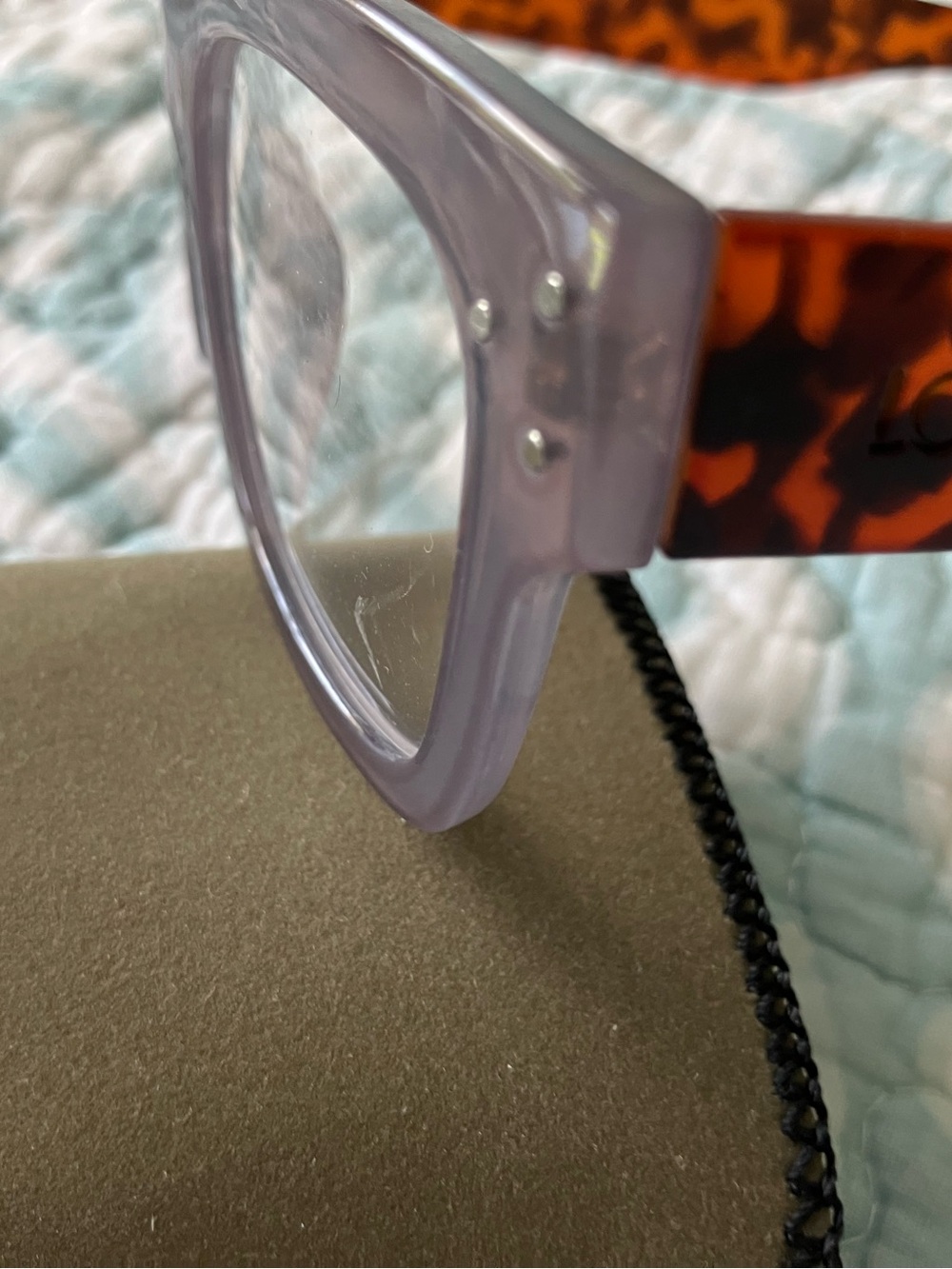 LOGO Lori Goldstein Oversized Square Glasses in Lavender with Tortoise Temples - Picture 3 of 4